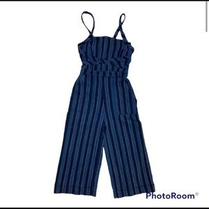 Anthropologie Denim Contrast Pinstripe Jumpsuit